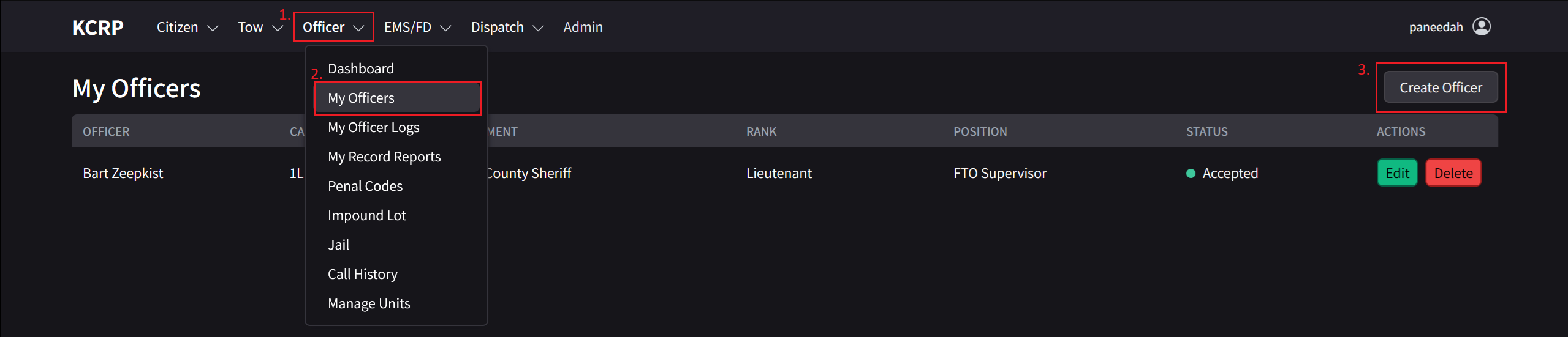 Showcase of the Create Officer button